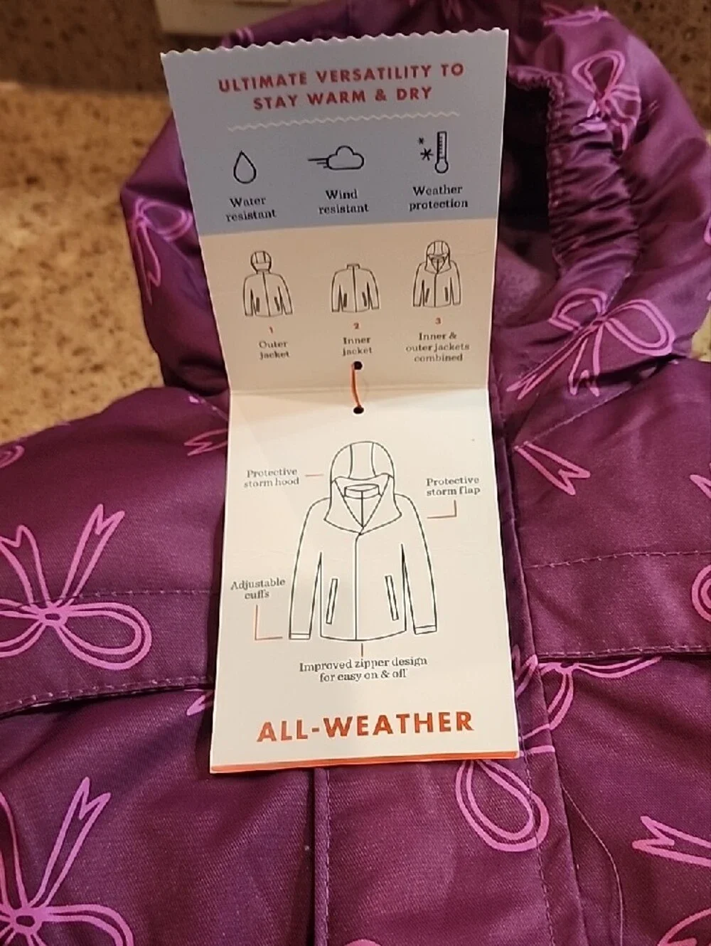 NWT GIRL'S 18 MNTH CAT AND JACK 3 IN ONE HOODED COAT.